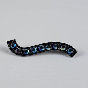 YSL Yves Saint Laurent Black Rhodium Plated AB Rhinestone Bar Pin/Brooch 3 Inch
